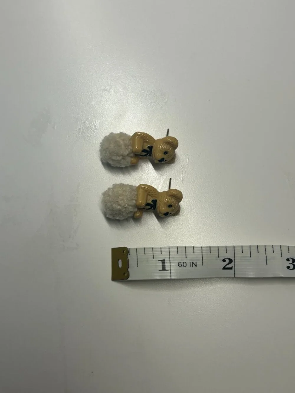 Cute Fuzzy Teddy Bear Pom Pom Stud Earrings Kawaii Kidcore Whimsical Fun Playful